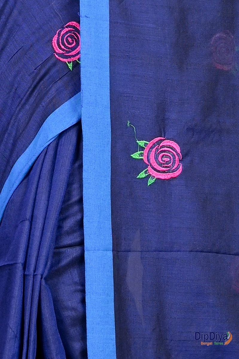 Naby Blue Pure Cotton Parag Embroidery Handloom saree (212)